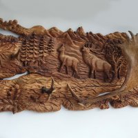 Пано - дърворезба / закачалка / с рога от елен и сръндак, снимка 2 - Пана - 17621296