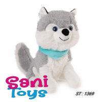Куче хъски със син шал, снимка 1 - Плюшени играчки - 38193012