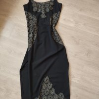 Черна рокля със златиста бродерия на цветя, снимка 2 - Рокли - 40672594