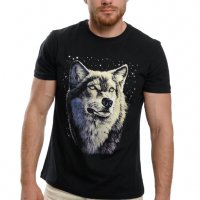 Нова мъжка тениска с дигитален печат Вълк - Звезди, Серия вълци, снимка 3 - Тениски - 37638861