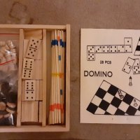 настолни игри 4 бр в дървена кутия-домино, шах и други, снимка 1 - Домино - 40716918