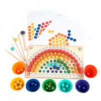 Rainbow wooden clip beads мултифункционална игра с мъфини, топчета и шаблони от дърво , снимка 2 - Образователни игри - 37478078