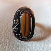 Уникален авторски сребърен масивен пръстен с тигрово око, снимка 1 - Пръстени - 28426085
