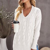 Дамски памучен пуловер в бяло, снимка 4 - Блузи с дълъг ръкав и пуловери - 43152461