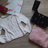 Ново пуловерче с камъни в бял цвят на намаление, снимка 1 - Блузи с дълъг ръкав и пуловери - 27296470
