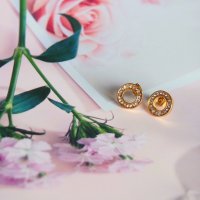 Обеци Sparkling Circle Stud Earrings | Gold plated | Pandora , снимка 2 - Гривни - 38366163