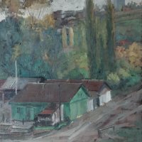 Картина, градски пейзаж, худ. Жечо Дунев (1926-1975), снимка 1 - Картини - 43274889