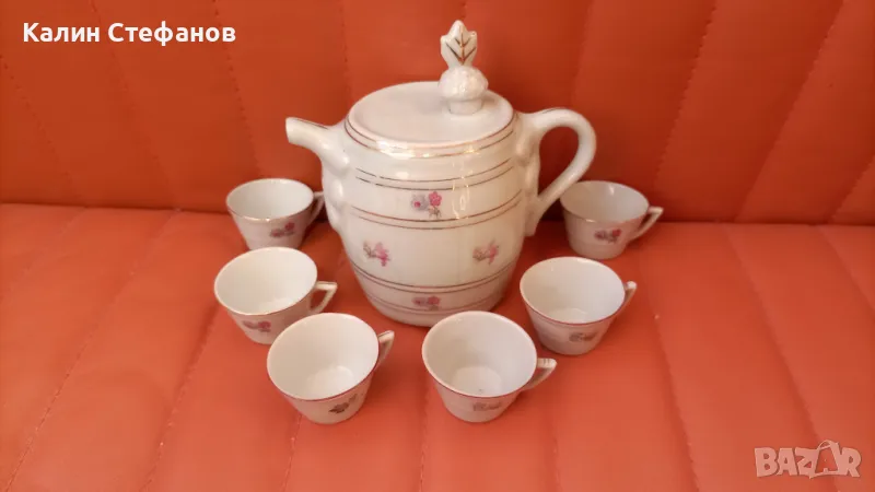 Време е за греяна ракия, комплект порцеланова кана и 6 чаши от едно време, снимка 1