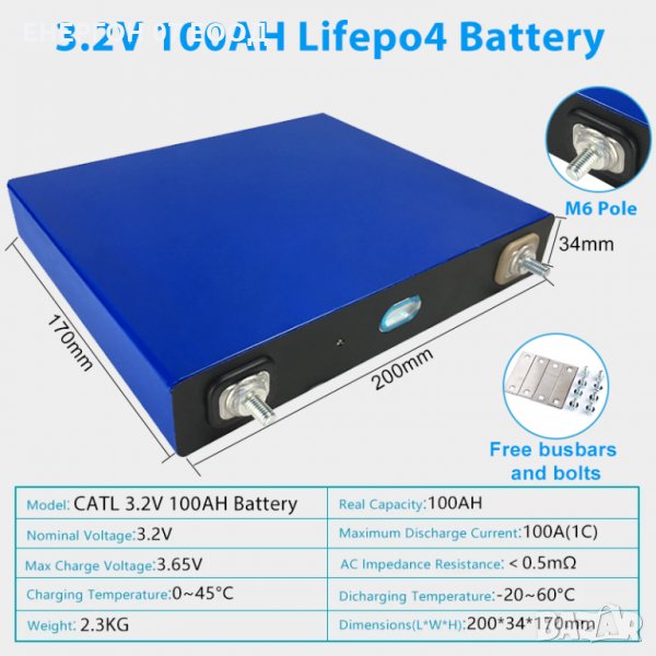  Lifepo4 100ah 3.2v Литиево-железен фосфатен акумулатор лифе липо лиион, снимка 1