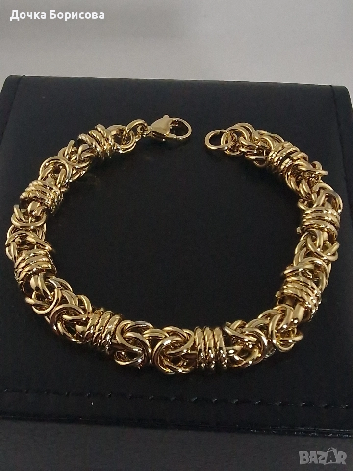 Мъжка гривна ,, Вериги " от медицинска стомана с 18к позлата , снимка 1