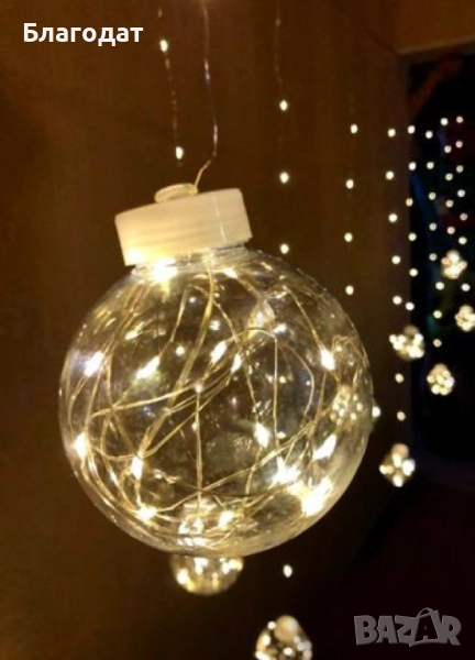Празнични LED светлини топка с  10 топки в бяла студена и бяла топла светлина SD8, снимка 1