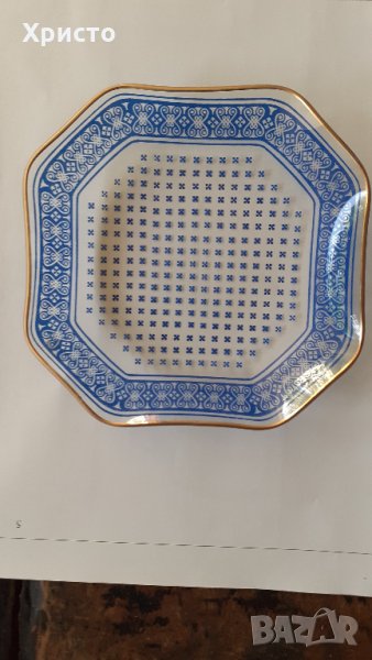 чиния стъкло Чехия, ръчно рисувана и злато, снимка 1