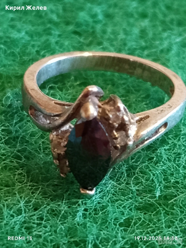 Винтидж сребърен пръстен с ювелирно инкрустиран диамант МОЙСЕНИТ майсторска ръчна изработка 11893, снимка 1