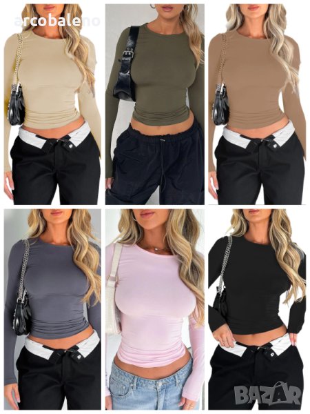 Едноцветен тънък пуловер, тениска, дамско улично облекло, 7цвята , снимка 1