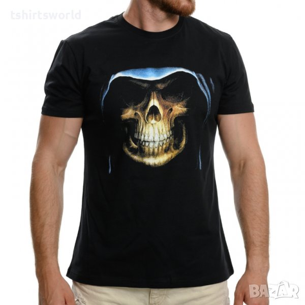 Нова мъжка тениска с дигитален печат Череп с качулка, Скелет, снимка 1