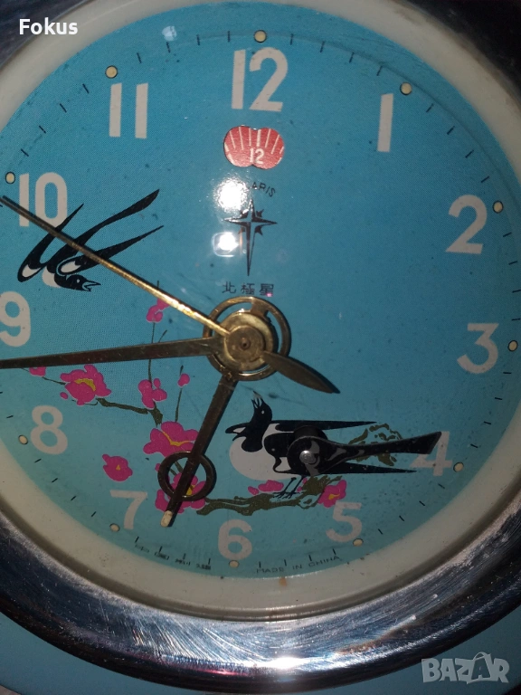 Стар анимиран китайски часовник будилник с лястовичка, снимка 1