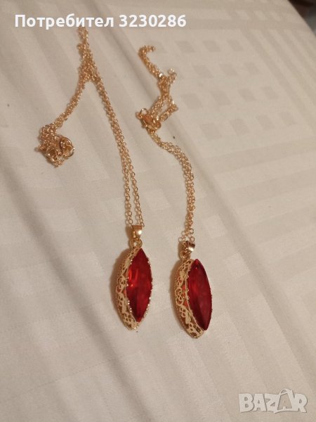 НОВО  Руско позлатено колие -червен циркон и печат 585, снимка 1