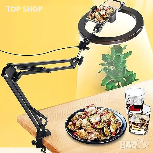 Нова Стойка регулируема за телефонна камера с 10-инчова пръстенова светлина за видеозапис телефон, снимка 1