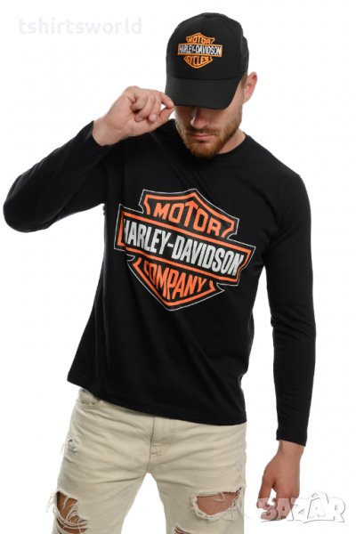 Нов мъжки комплект Harley Davidson: блуза с дълъг ръкав + шапка с козирка, снимка 1
