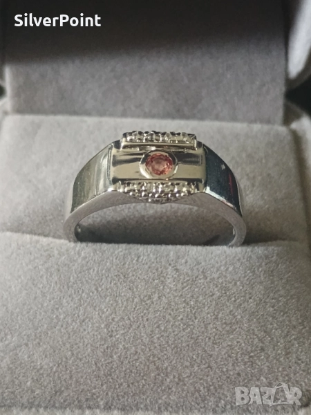 Сребърен унисекс пръстен с натурален Розов Сапфир , снимка 1