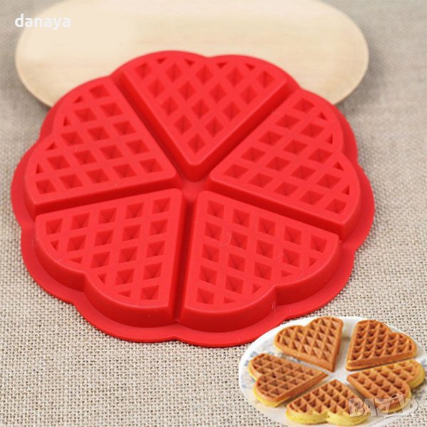 753 Силиконова форма за гофрети 5 гнезда молд за гофрети сърца, снимка 1