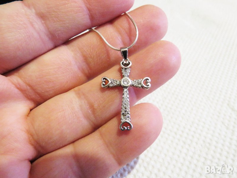 сребърен синджир с кръст, православен кръст с камъни - притежавайте този медальон и нека божията сил, снимка 1