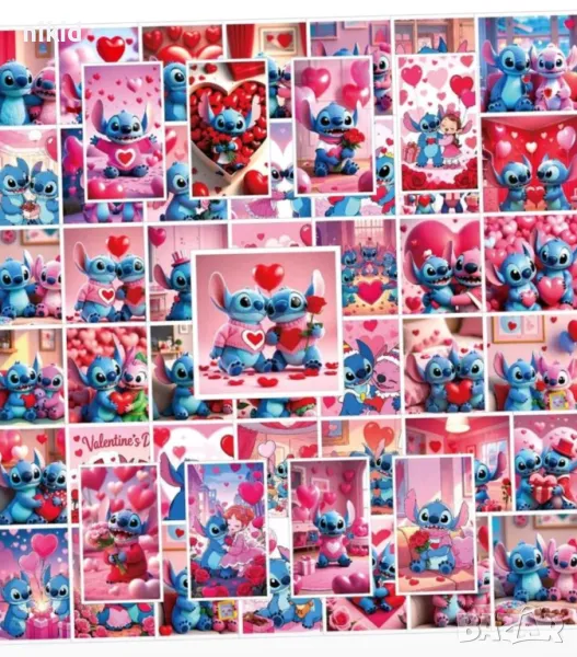 50 бр Лило и Стич розов lilo stitch самозалепващи лепенки стикери украса декор картонена торта парти, снимка 1