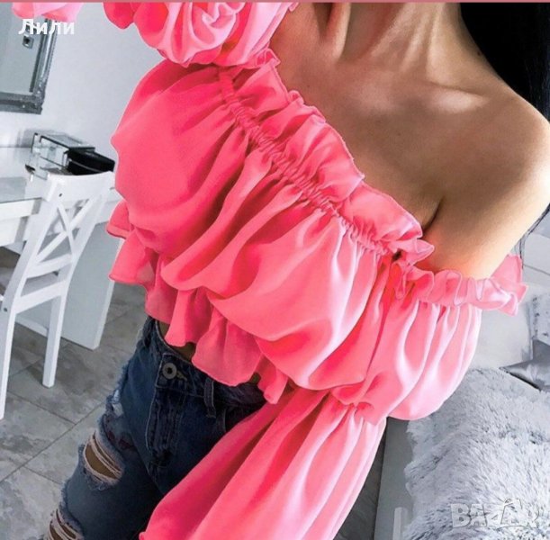 Дамско шифонено бюстие с ръкави, снимка 1