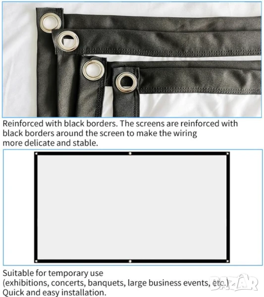 Бял Ултра Лек Портативен Проекторен Екран Сгъваем HD Ярък Лесен за Монтиране Може да се Пере и Мокри, снимка 1