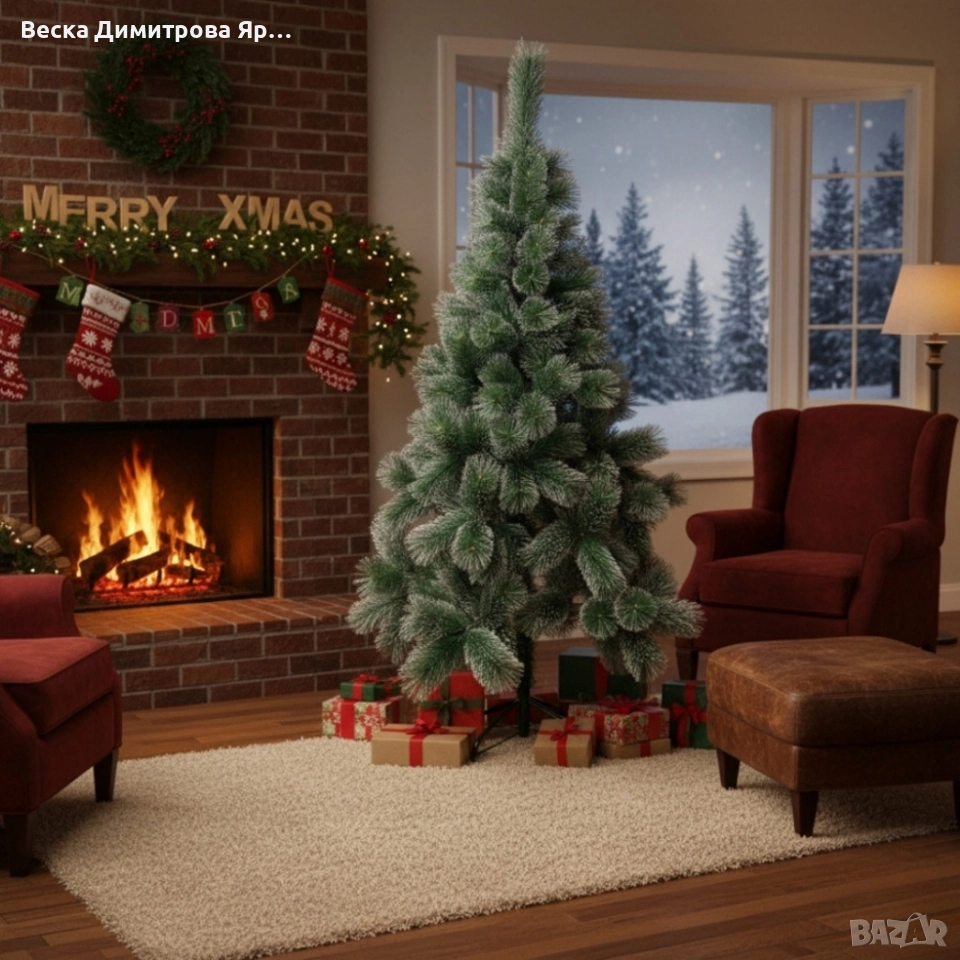 Коледна елха с бели заскрежени връхчета., снимка 1