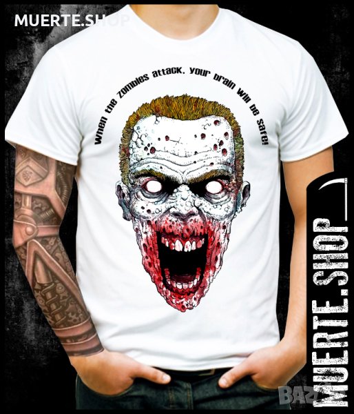 Тениска с щампа SAFE BRAIN ZOMBIE, снимка 1