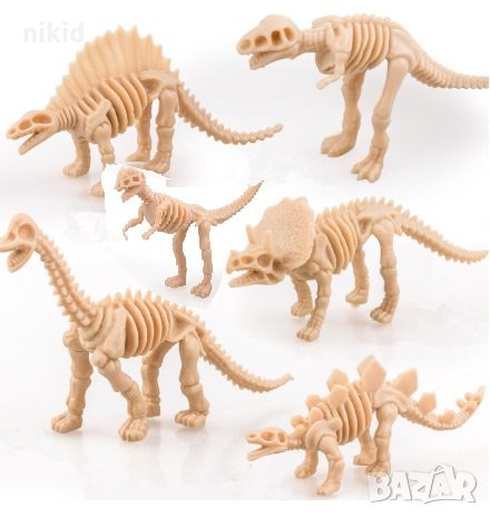 6 бр Динозаври Скелети меки пластмасови фигурки за игра макети и украса торта декор, снимка 1