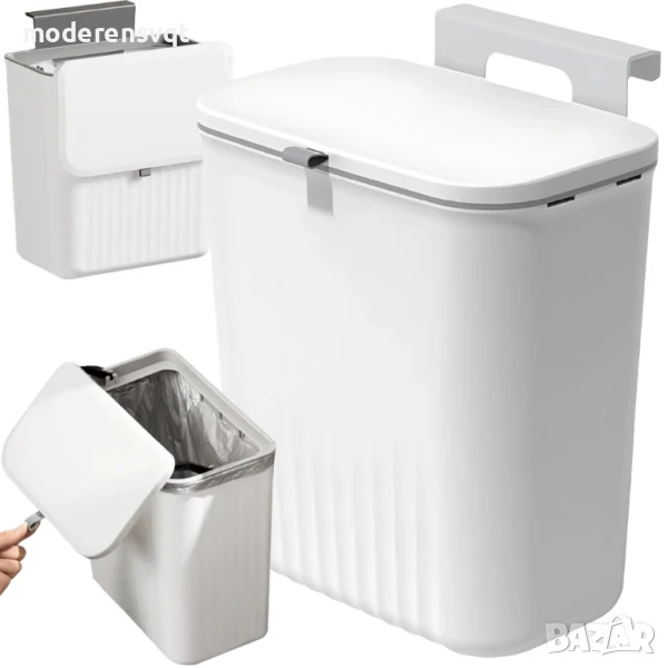Кош за отпадъци с капак за врата на шкаф 9л, снимка 1