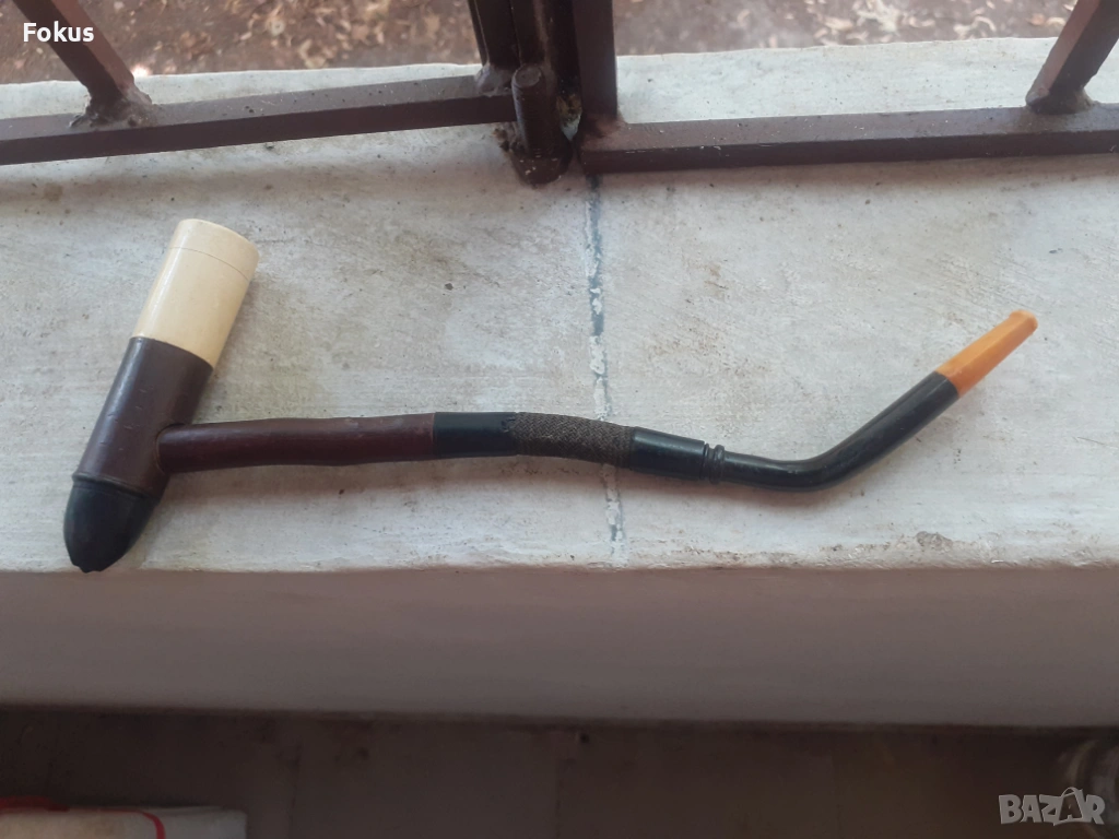 Стара османска лула чибук калюмет кехлибар морска пяна, снимка 1