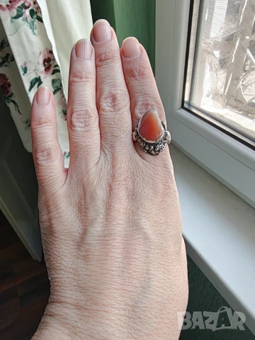 Авторска изработка масивен сребърен пръстен с карнеол, снимка 3 - Пръстени - 36523367