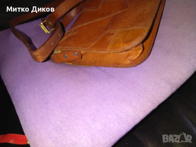 Светло кафява чанта за през рамо естествена кожа 190х150х55мм отлична, снимка 4 - Чанти - 47308236