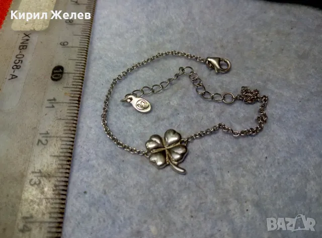 ФИНА СРЕБЪРНА ГРИВНА с ЧЕТИРИЛИСТНА ДЕТЕЛИНА СРЕБРО 925 с БЯЛА ПОЗЛАТА и МАРКИРОВКА ЛЕБЕД 49780, снимка 9 - Гривни - 49757279