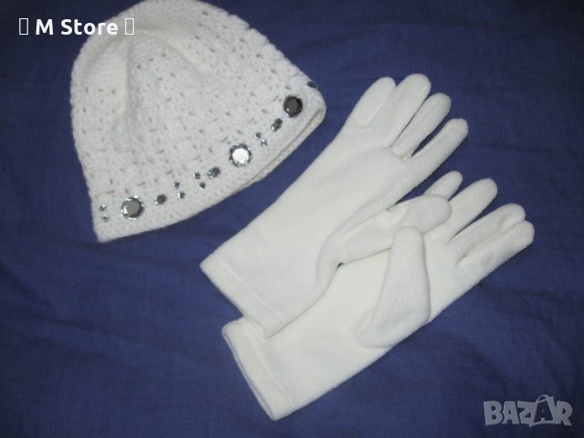 Шапка с кристали и топли ръкавици, снимка 2 - Шапки - 35580121