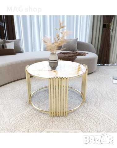 ПРОМО! Луксозна кръгла маса за хол Стъклена холна масичка мраморна, снимка 3 - Маси - 43079148