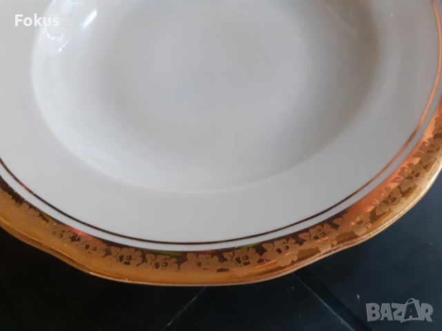 Български порцелан Китка Нови Пазар големи чинии 6 бр позлат, снимка 6 - Антикварни и старинни предмети - 53295080