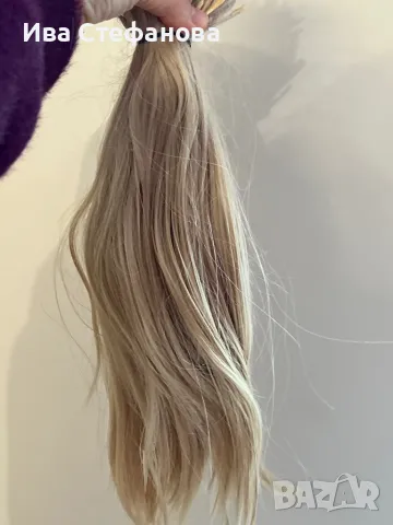 Уникална мека естествена руса коса блонд кератинови кичури 50 см , снимка 4 - Аксесоари за коса - 48663046