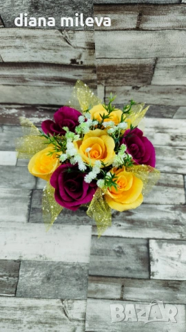 Кашпа с рози от креп хартия!!, снимка 11 - Декорация за дома - 53133030