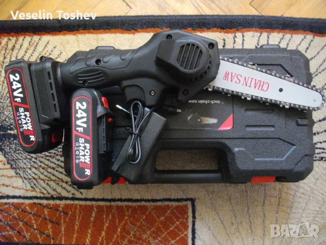 Мини електрическа резачка 24В,две батерий,15см шина, снимка 1