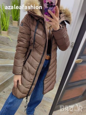 Дълго зимно яке с естествен косъм бежово, снимка 6 - Якета - 52686533