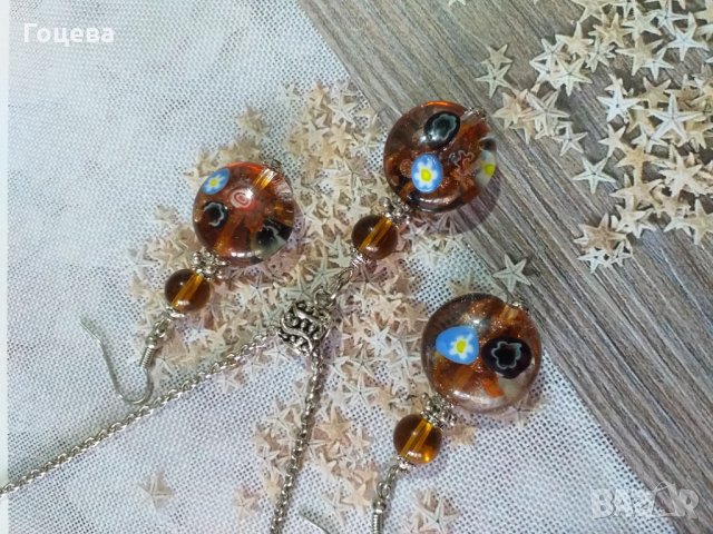 Новият ни Бохо комплект бижута с ръчно изработени стъклени Мурано мъниста в топло кафяво , снимка 3 - Бижутерийни комплекти - 34852960