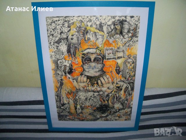 "Пандемия" картина на художничката Десислава Илиева, снимка 2 - Картини - 29074894