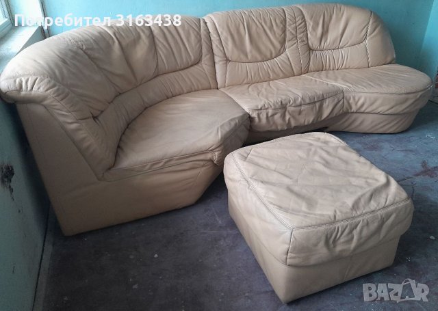 Бежов диван естествена кожа, снимка 4 - Дивани и мека мебел - 37954914