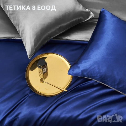 Спален комплект сатен, различни размери, синьо-сив, 2 калъфки за 65х65, снимка 4 - Спално бельо - 51168433