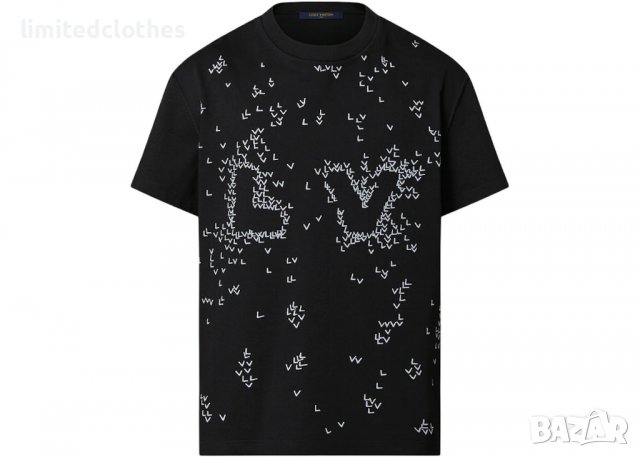 LOUIS VUITTON LV Black Spread Embroidered Logo Мъжка Тениска size S, снимка 1 - Тениски - 37829544