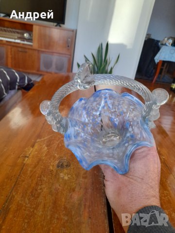 Стара стъклена ваза кошница, снимка 4 - Други ценни предмети - 43007940